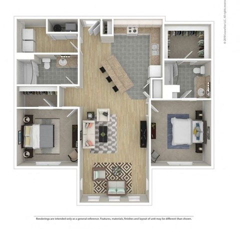 Floor plan for 2 beds, 2 baths, 1246 sqft